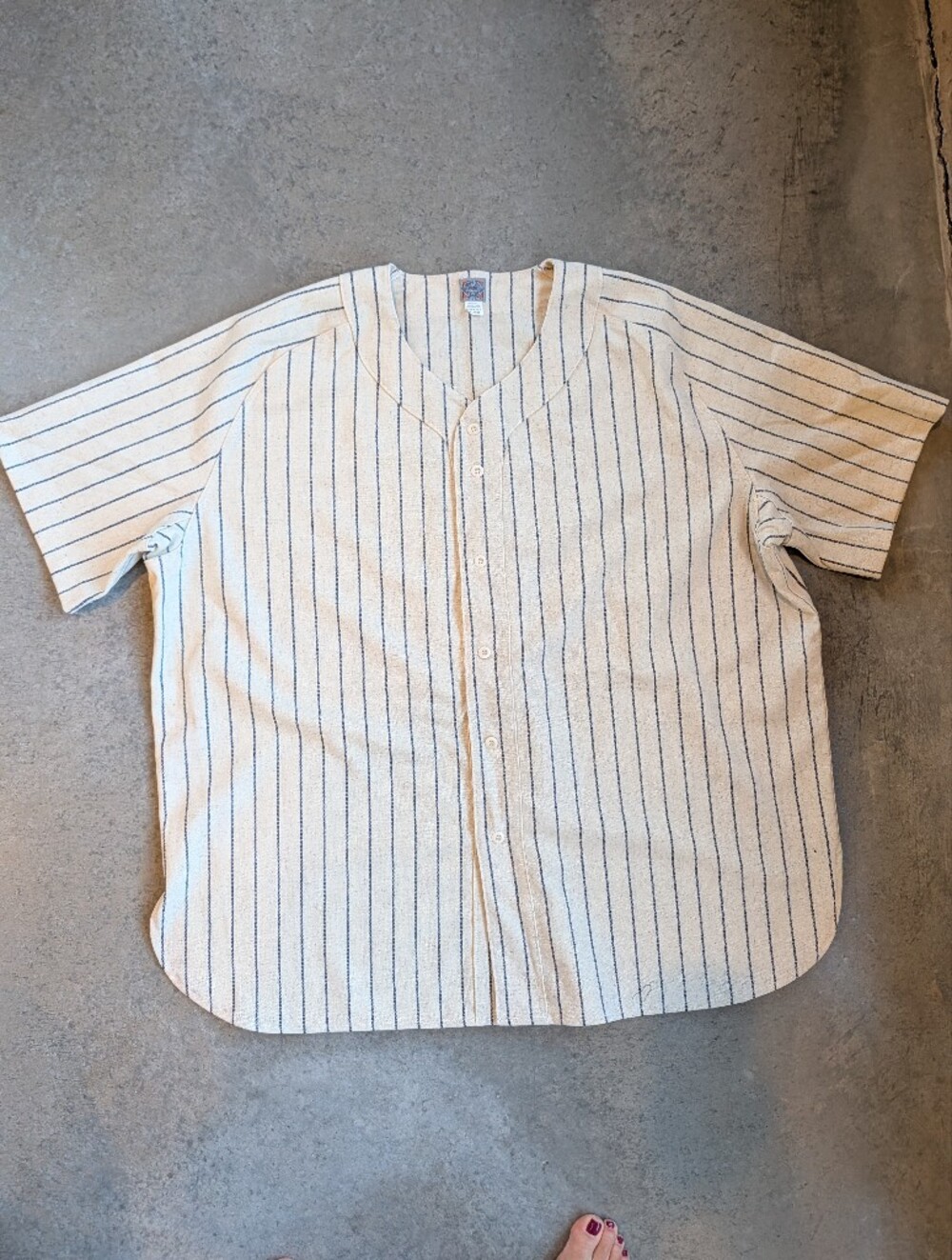 NWOT %100 Wool Ebbets Field Baseball Flannel Jersey 4XL NAVY Blue Cream Stripes